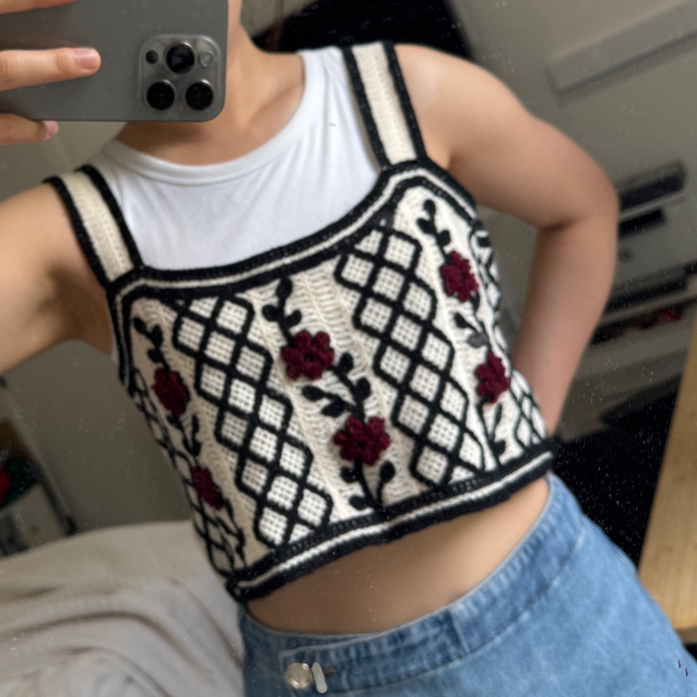 Cute Embroidered boxy crop tank Top